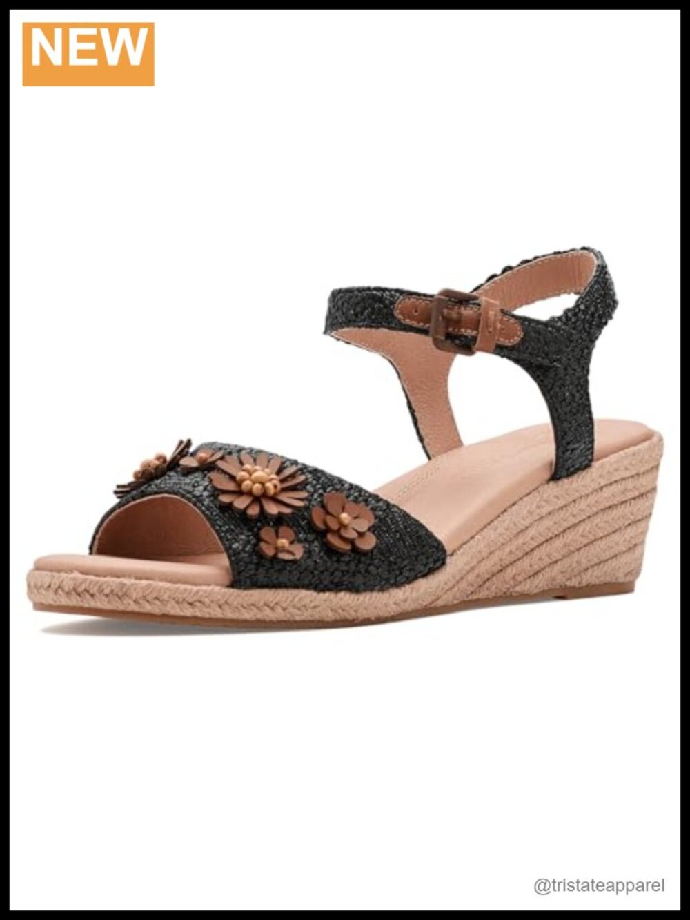 Woven Raffia Platform Wedge Sandal with Floral Embellishments
